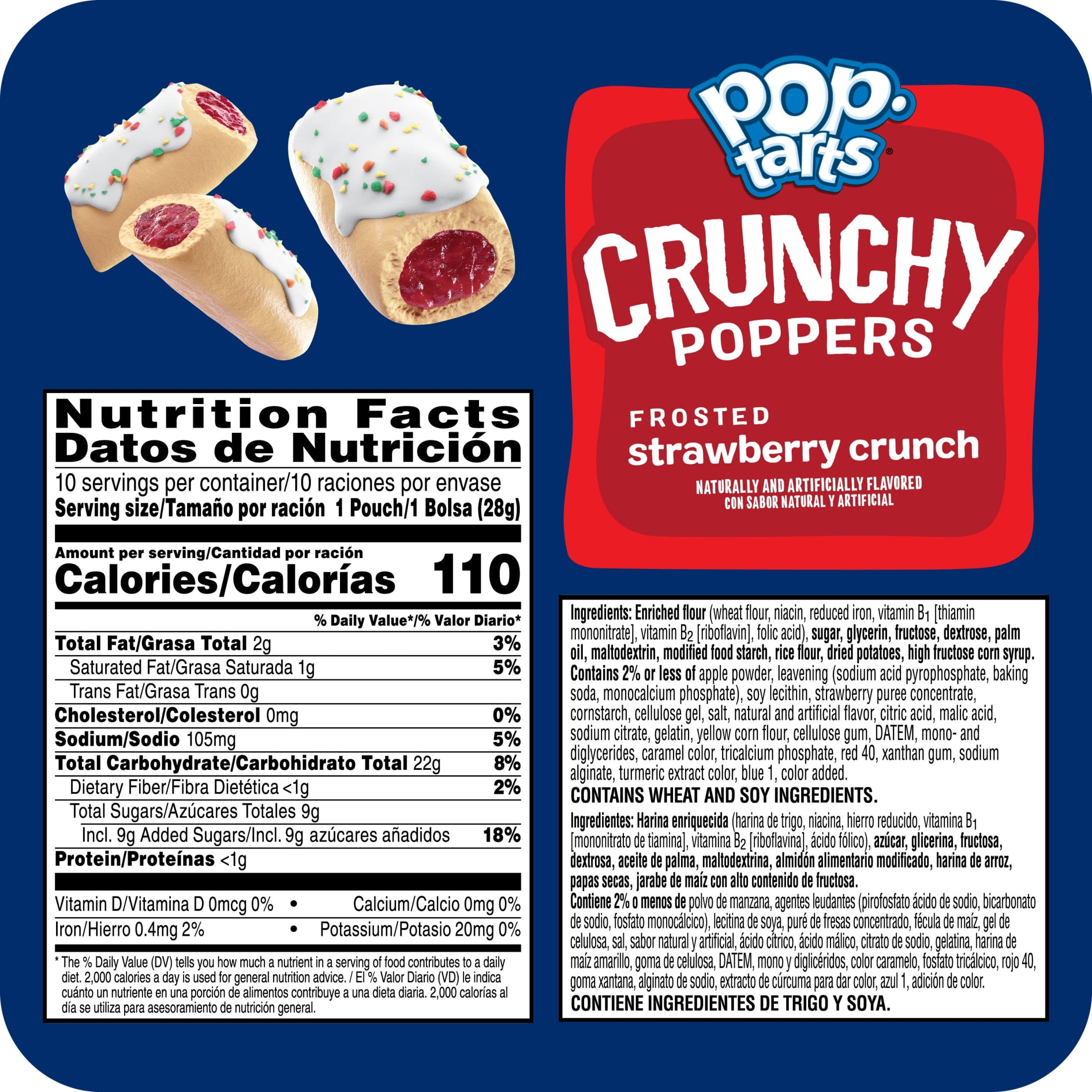 (6 pack) Pop-Tarts Crunchy Poppers Frosted Strawberry Crunch Chewy Crunchy Filled Snack Pieces, Kids Snacks, 10 oz, 10 Count