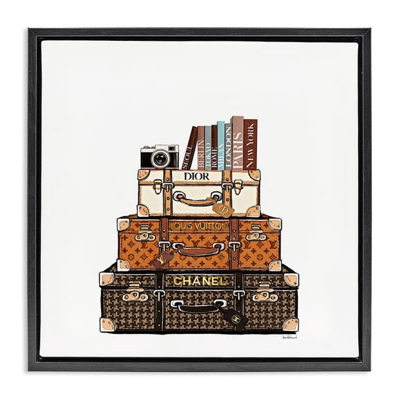 Stupell Industries Modern Stacked Glam Suitcases Black Floating Frame Canvas Art, 18 x 18, by Amanda Greenwood