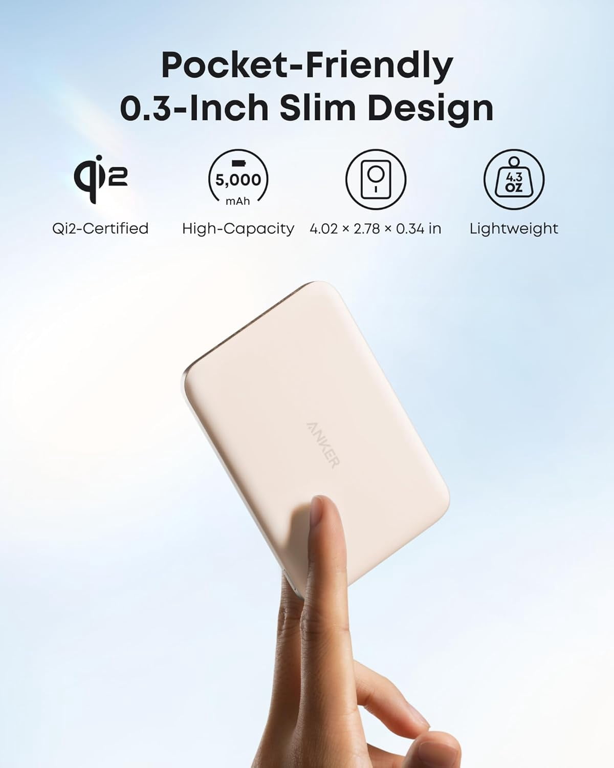 Anker Nano Power Bank, Ultra-Slim 5,000mAh Magnetic Wireless Charging Battery, Qi2 Certified 15W Max MagSafe-Compatible Portable Charger, Ergonomic Design, Compatible for iPhone Air/17/16 Series