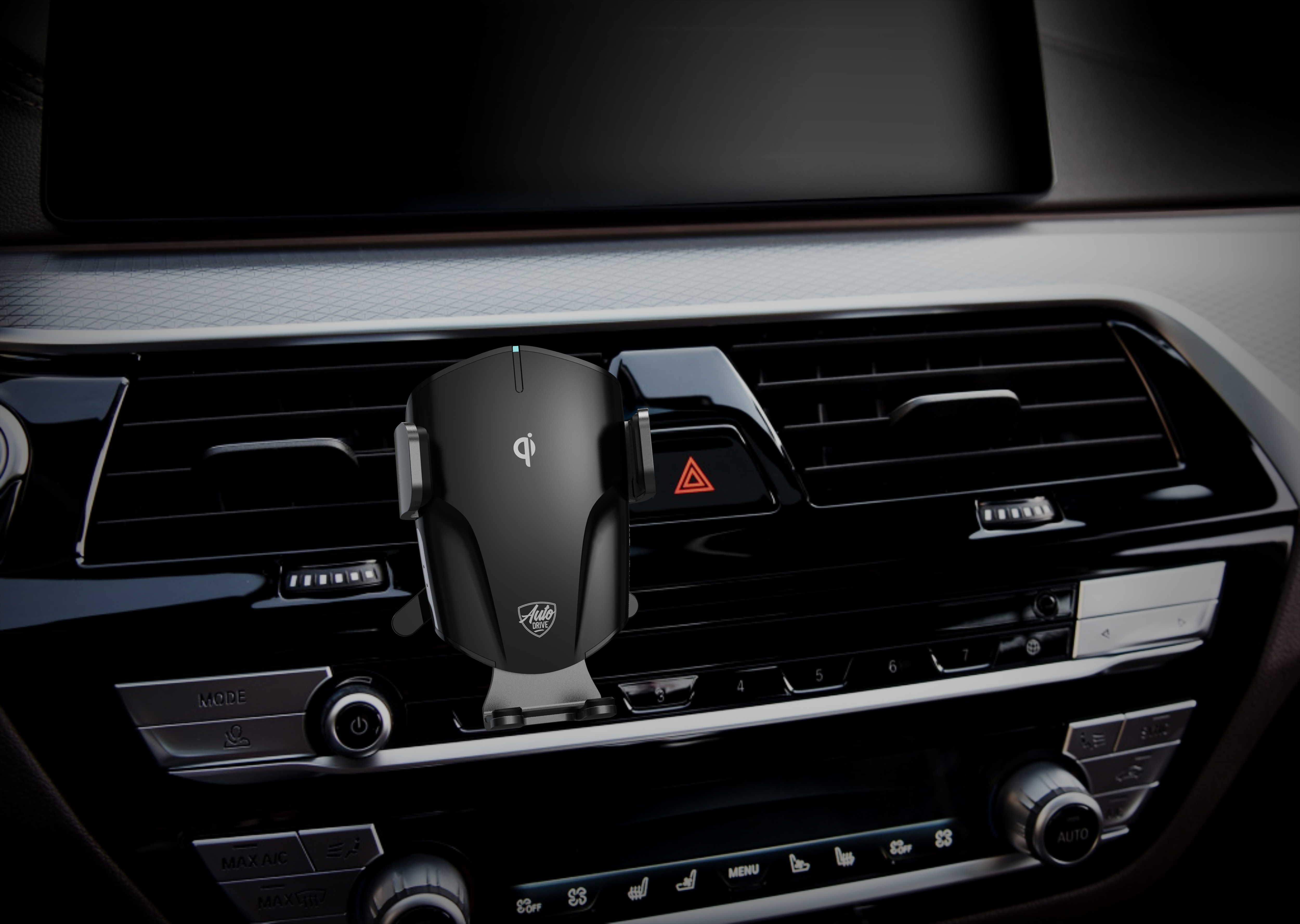 AUTO DRIVE SILVER VENT MOUNT  WIRELESS CHARGER, AUTO-CLAMPING, COMPATIBLE WITH QI-ENABLED PHONES