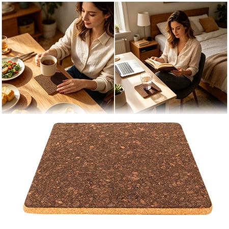 Double Layer Cork Coaster Absorbent Heat Resistant Cup Mat Wooden Drink Coaster For Mugs Wine Glasses Home Kitchen Table Protection(Brown-18.3Cm)