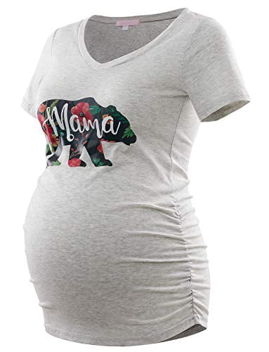 Bhome Maternity Shirt Short Sleeve Pregnancy Tshirt Side Ruched Tee Top