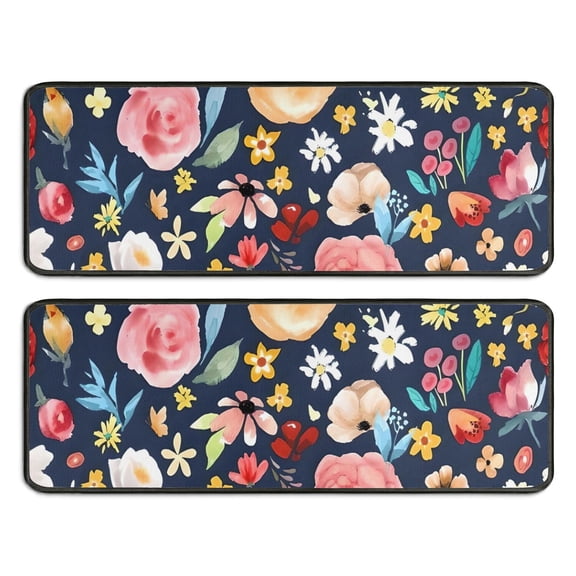 Kitchen Rugs Sets Of 2,Pioneer Flower Floral Print Pattern Anti Fatigue Kitchen Mat Rugs Non Slip Washable,Decorative Kitchen Floor Mats for Kitchen,Sink,Laundry,17"x47" 17"x47"