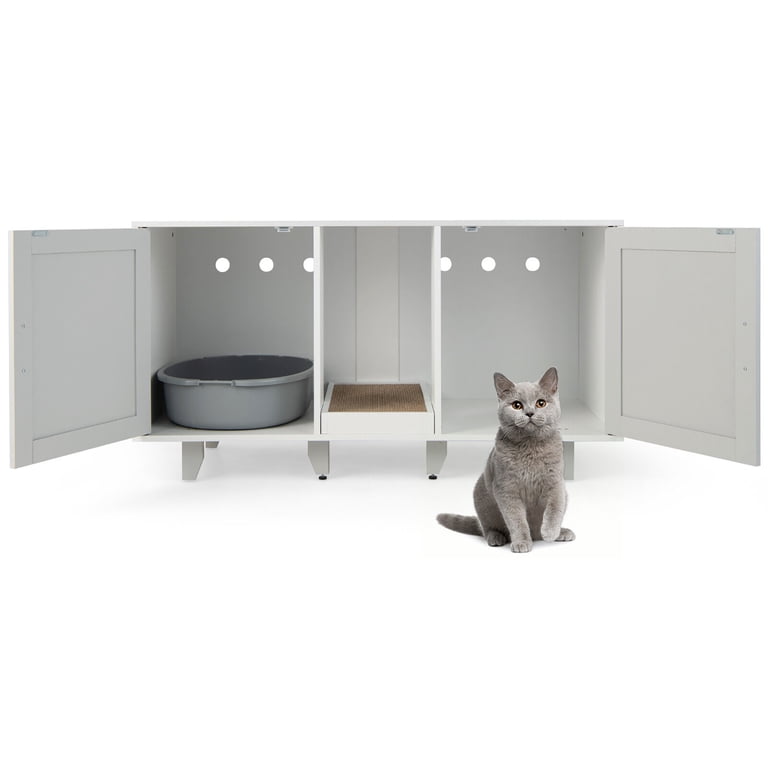 Gymax Large Wooden Cat Litter Box Enclosure, Kitty House Furniture