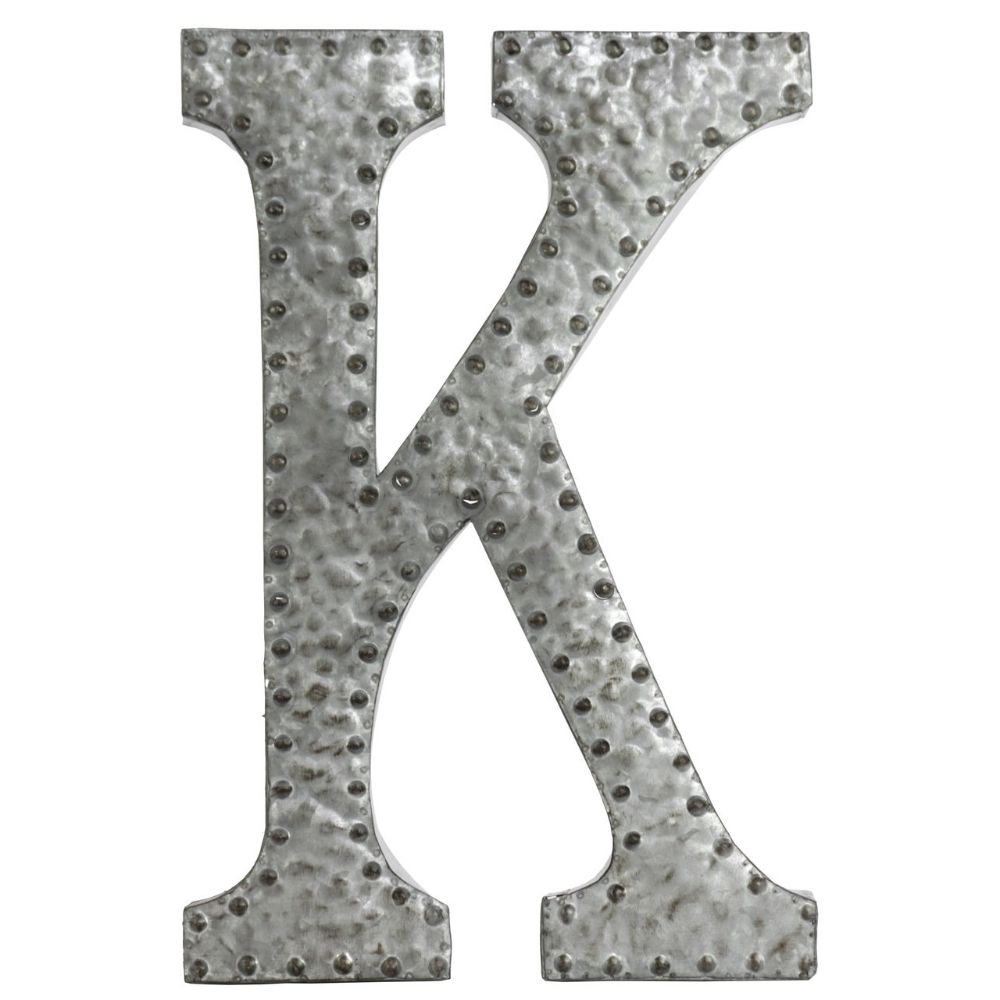 Metal Wall Decor Letter K With Rivets Galvanized Zinc