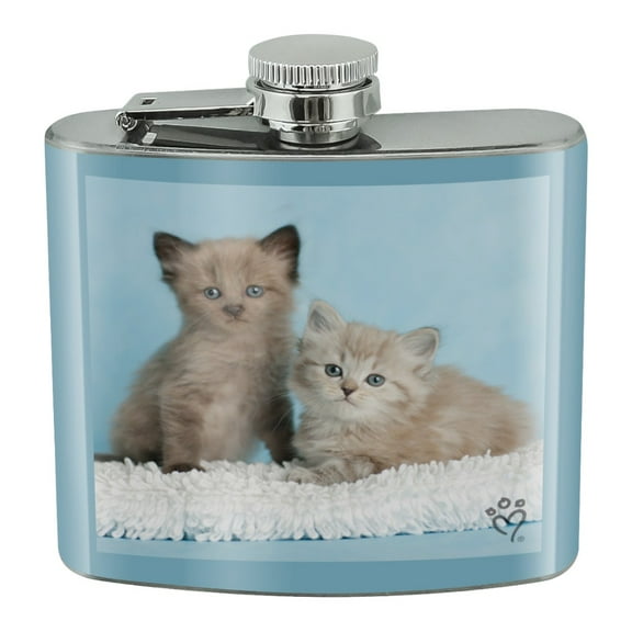 Ragdoll and Tiffany Kitten Cat Friends Stainless Steel 5oz Hip Drink Kidney Flask