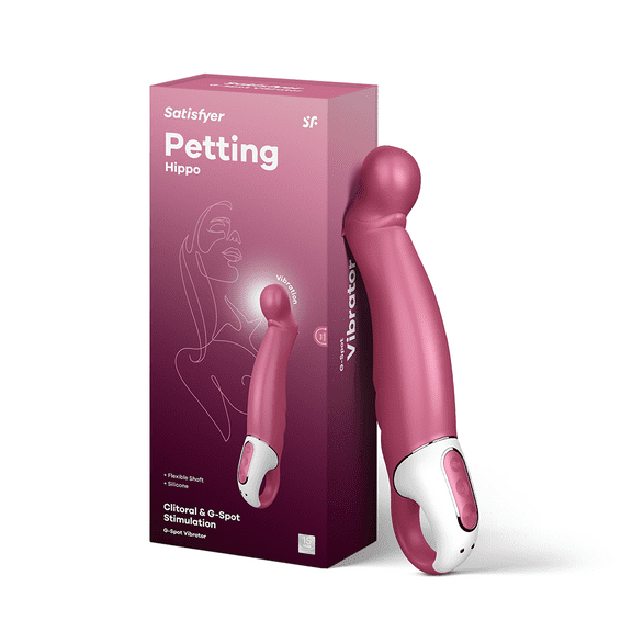 Satisfyer Petting Hippo G-Spot Vibrator - Vibrating Dildo, Inclined Tip, 12 Vibration Programs, Retaining Ring - Soft Silicone, Waterproof, Rechargeable