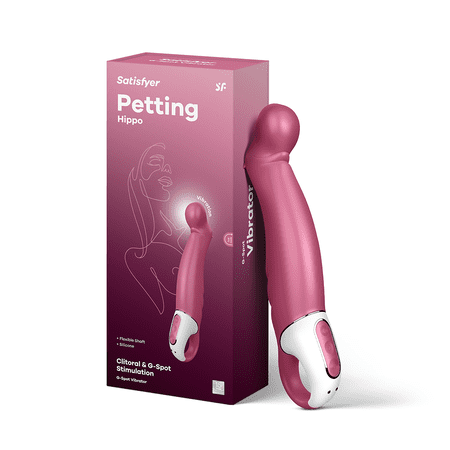 Satisfyer Petting Hippo G-Spot Vibrator - Vibrating Dildo, Inclined Tip, 12 Vibration Programs, Retaining Ring - Soft Silicone, Waterproof, Rechargeable