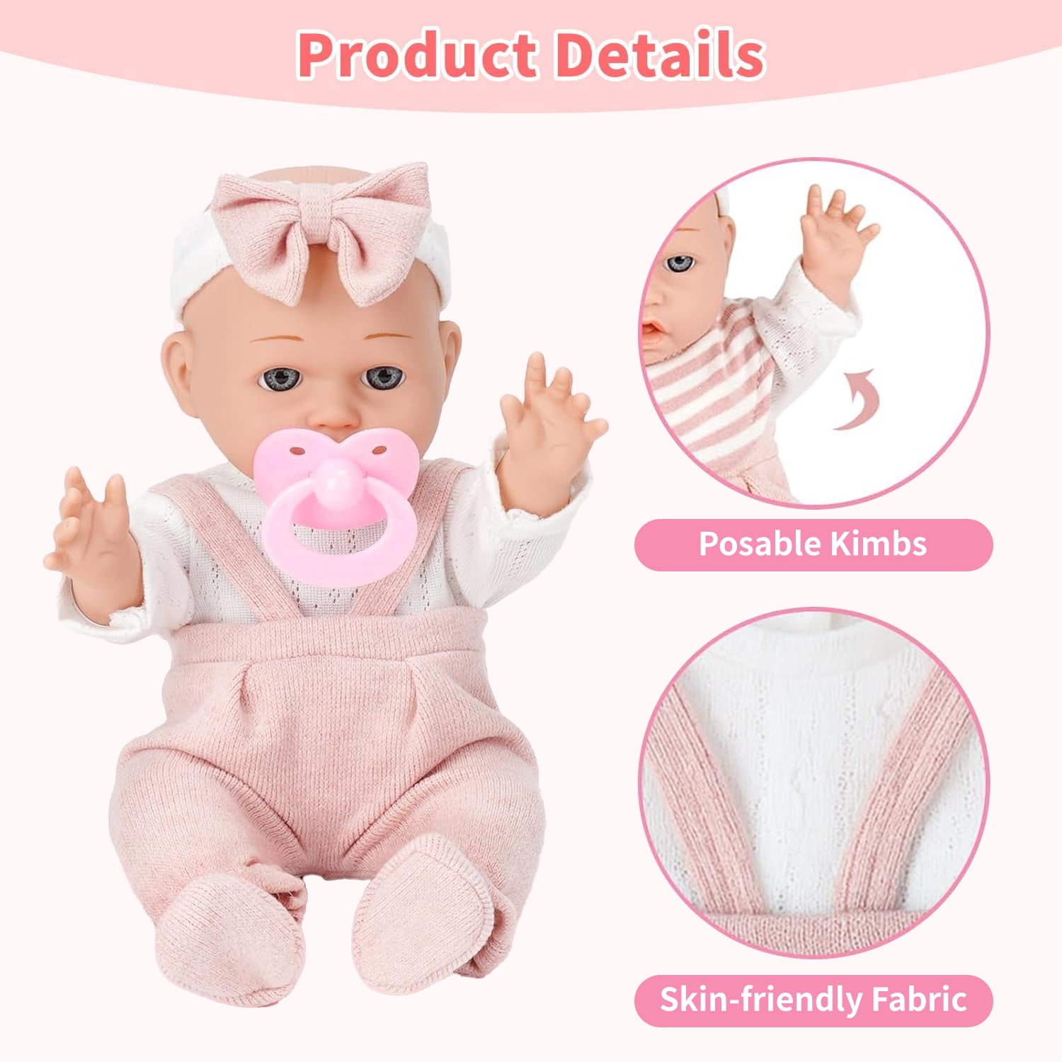 Caunedy Baby Doll Set, 12inch Realistic Soft Baby Doll with Pacifier & Nursing Bottle & Washable Quilt, Doll Toys for Kids 3-5 4-6 5-7 Gifts
