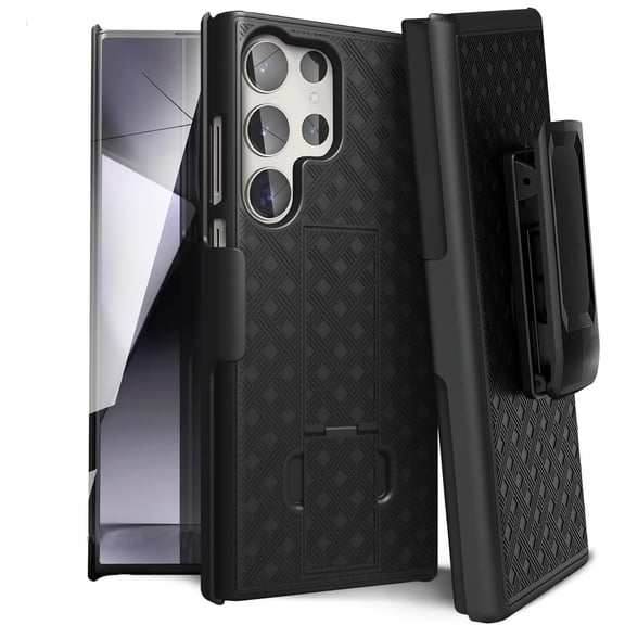 for Samsung Galaxy S24 Ultra Case With Belt Clip Holster Rugged Combo Armor Shell Kickstand Swivel Shockproof Cover For Samsung S24 Ultra 6.8"(Black)