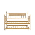 thumbnail image 5 of PORKISS Metal Daybed, Steel & Wood Daybed with Trundle and Metal Frame, Modern Sofa Bed with Twin Size Frame, Classical Daybed for Bedroom, Apartment, and Living Room, Natural & Golden, 5 of 11