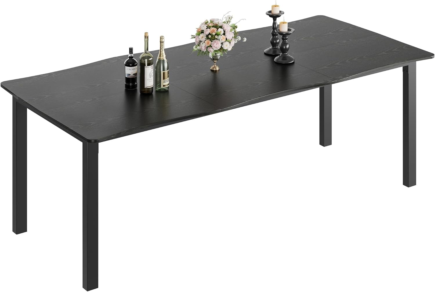 Dining Table for 6-8 People, Rustic Wave Irregular Edge Table with Thick MDF Top & Metal Frame, Waterproof Scratch-Resistant, Versatile for Dining/Work/Study, Black