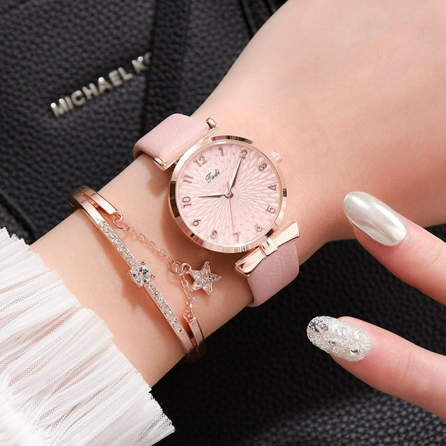 Pulseras para mujer, regalos para mujer, relojes para mujer, conjunto de pulseras con flores, reloj de pulsera para mujer, reloj casual de cuero de cuarzo para mujer