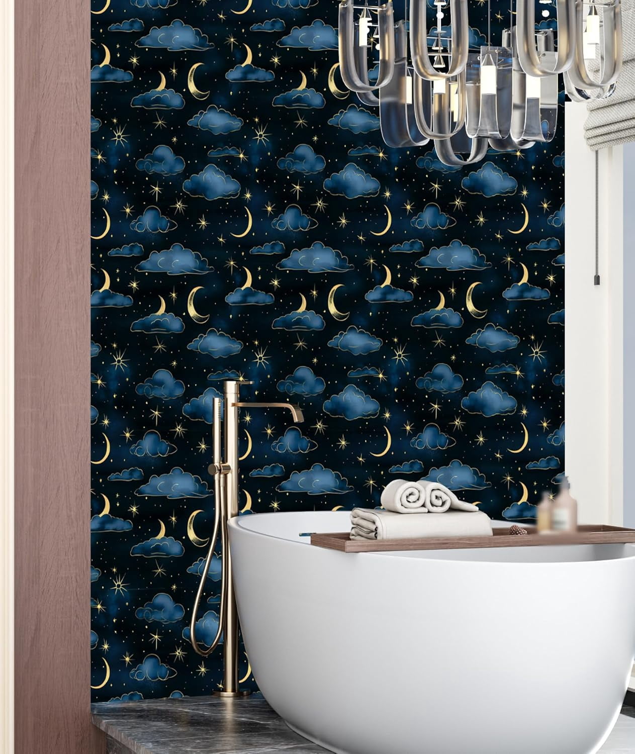 Cloudy Starry Night Peel and Stick Wallpaper Vintage Green Leaf Contact Paper Dark Floral Wall Mural Home Vinyl Waterproof Self Adhesive Removable Renter Friendly Wall Paper 17.5" x 118"