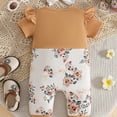 thumbnail image 4 of CAICJ98 Newborn Baby Girl Clothes Summer Short Sleeve Romper Floral Bow Short Jumpsuit Infant Cute Spring Outfits (Coffee,6-9 Months), 4 of 7