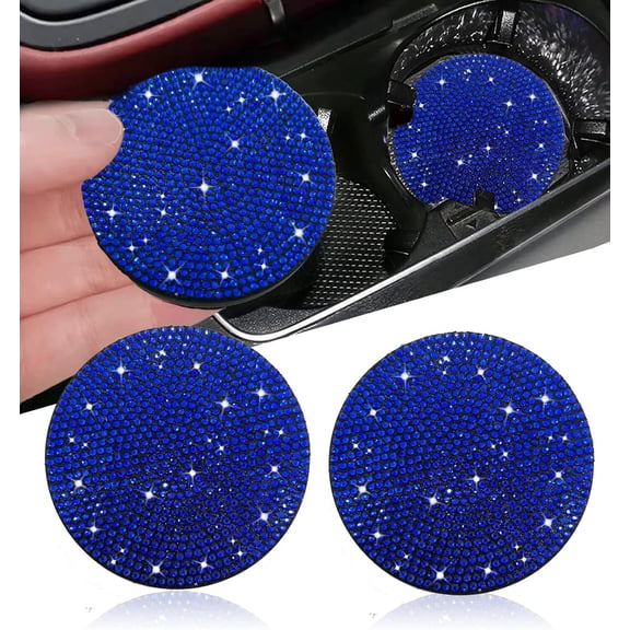2 Pack Car Coasters, Bling Car Coaster, Cute Rhinestone Coaster for Cup Holders,Interior Accessories 2.75'' Silicone Anti Slip Car Coasters for Women,Universal for Vehicles, Trucks and More (Blue)