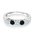 thumbnail image 2 of Gem Stone King 925 Sterling Silver Sky Blue Aquamarine and Black Onyx Wedding Band Ring for Women (0.77 Cttw, Round 3.5MM, Gemstone March Birthstone, Size 5), 2 of 4