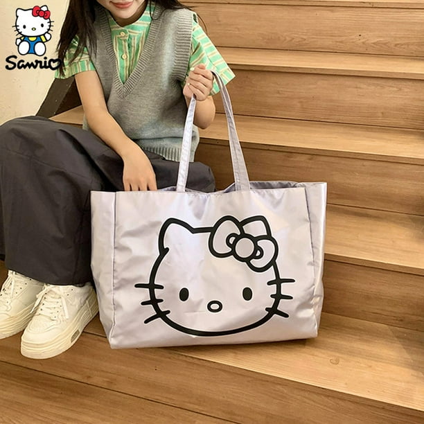 Sanrio-Bolso de mano de Hello Kitty Y2k, bolsa de hombro de Hello Kitty, bolsa láser de gran capacidad, bolsa escolar para estudiantes, bolsa de viaje plateada, regalos