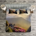 thumbnail image 3 of Ambesonne Mountain Quilted Bedspread Set 3 Pcs, Sunrise Rhodonderons, Queen Size, Yellow Green Pink, 3 of 3