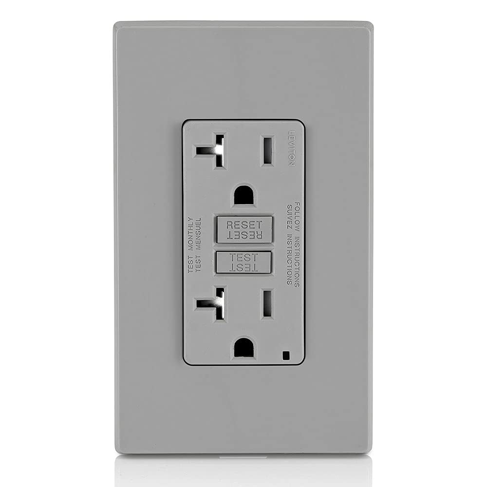 Leviton GFCI Outlet, 20 Amp, Self Test, Tamper-Resistant with LED Indicator Light, Protection from Electric Shock and Electrocution, GFTR2-GY, Gray