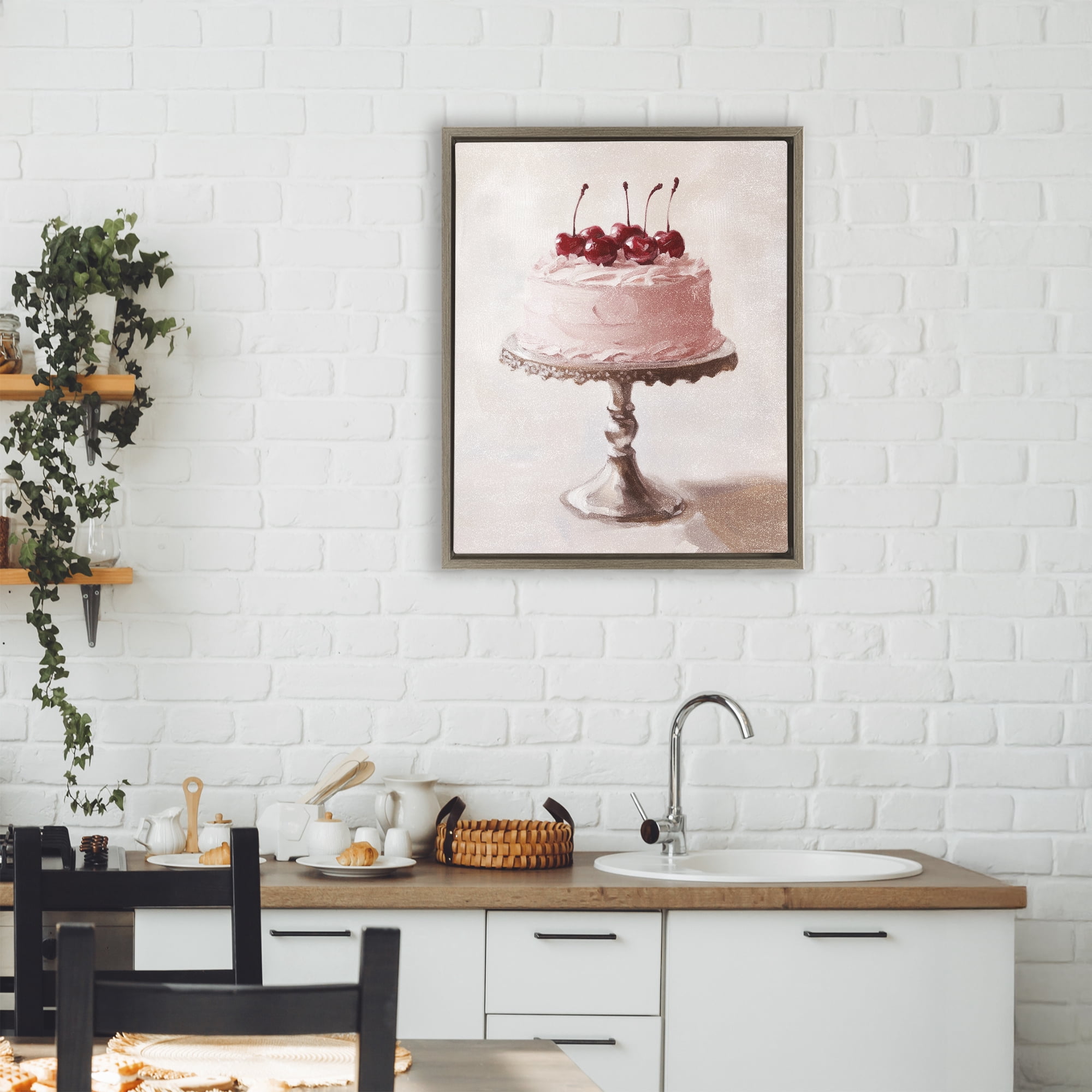 Stupell Industries Cherry Cake Delight Brown Framed Floater Canvas Wall Art, design by Svetlana Aleynikova