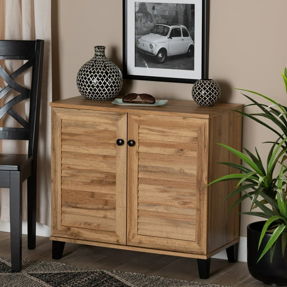 Baxton Studio Coolidge Modern and Contemporary Oak Brown Finished Wood 2-Door Shoe Storage Cabinet