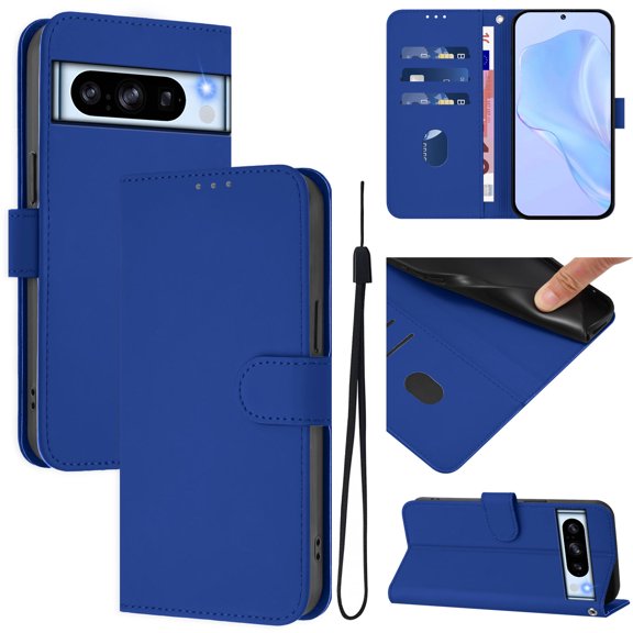Compatible with Google Pixel 8 Pro Wallet Case with RFID Blocking Credit Card Holder, PU Leather Folio Flip Kickstand Protective Shockproof Anti-fall Phone Case Cover Women Men,Darkblue