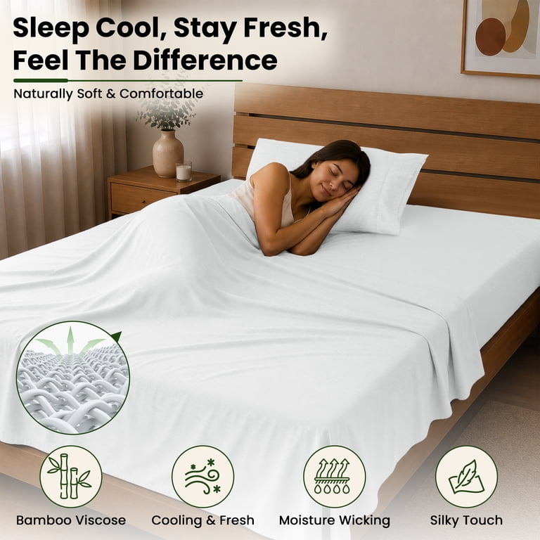 Lux Decor Twin XL Sheet Set, Bamboo Rayon Blend White photo 7