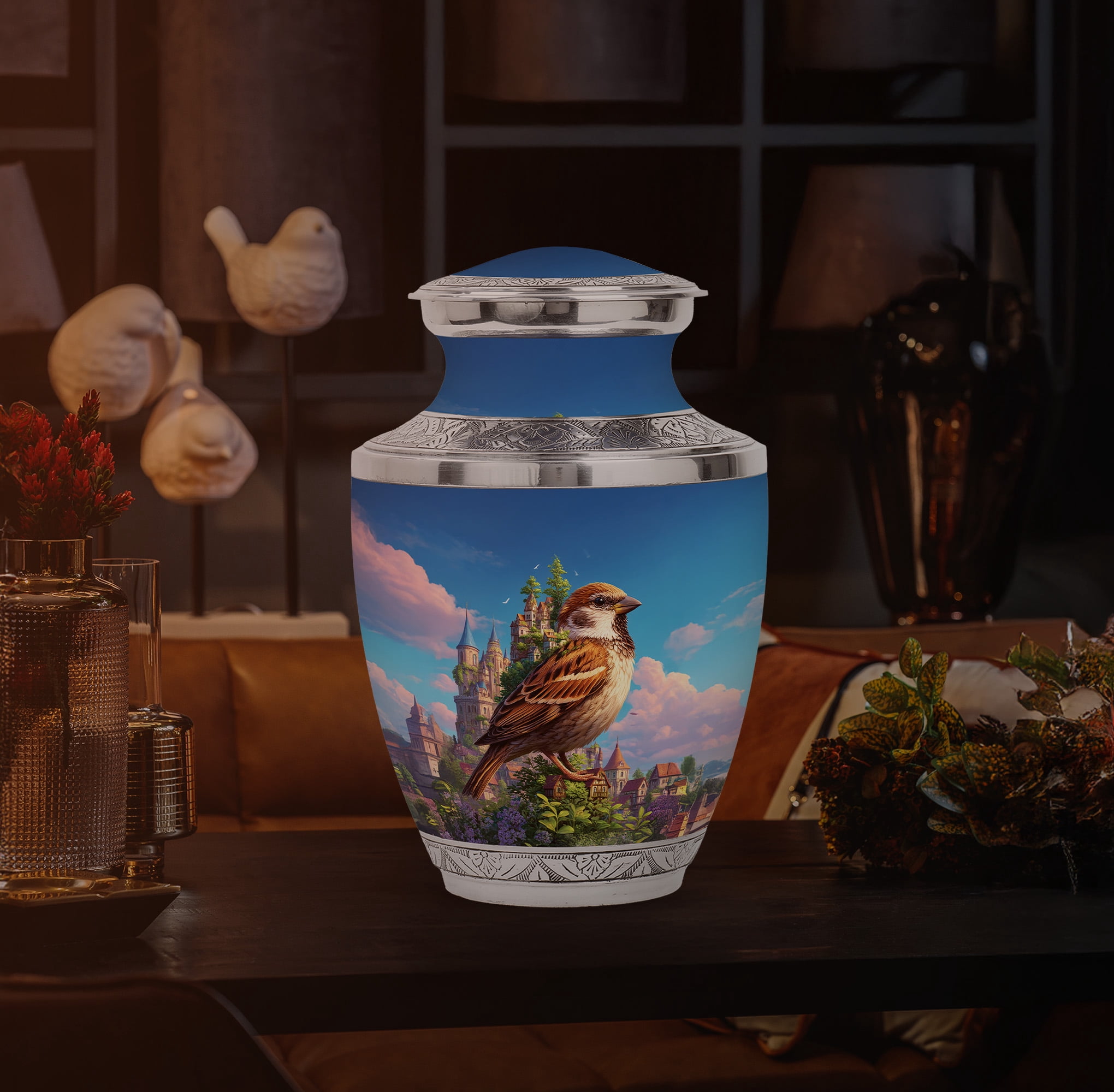 Yatskia Castle Sparrow Urns for Human Ashes Adult Man, Memorial Urn for Ashes for Women, Funeral Burial Urns for Human Ash, (Tasty Large, 10 Inch)