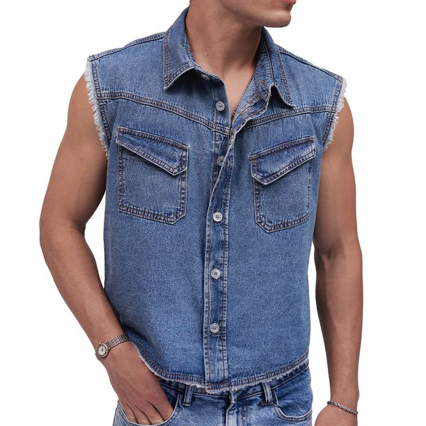 Camisa corta sin mangas de mezclilla MCHK 8055. Color azul. Para hombre