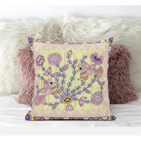 

Amrita Sen Designs CAPL647FSDS-BL-20x20 20 x 20 in. Pond Peacock Suede Blown & Closed Pillow - Yellow Peach & Muted Pink