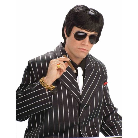Tough Guy Black Wig Tony Montana Scarface Al Pacino Mobster Mob 80's Adult
