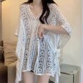 thumbnail image 2 of Bovxnpu Summer Short Sleeve T Shirts Pullover Top Undershirt Cover Up V Neck Knit Mesh Cover Up Sunscreen Light Summer Tops (Women's or Women's Plus), 2 of 4