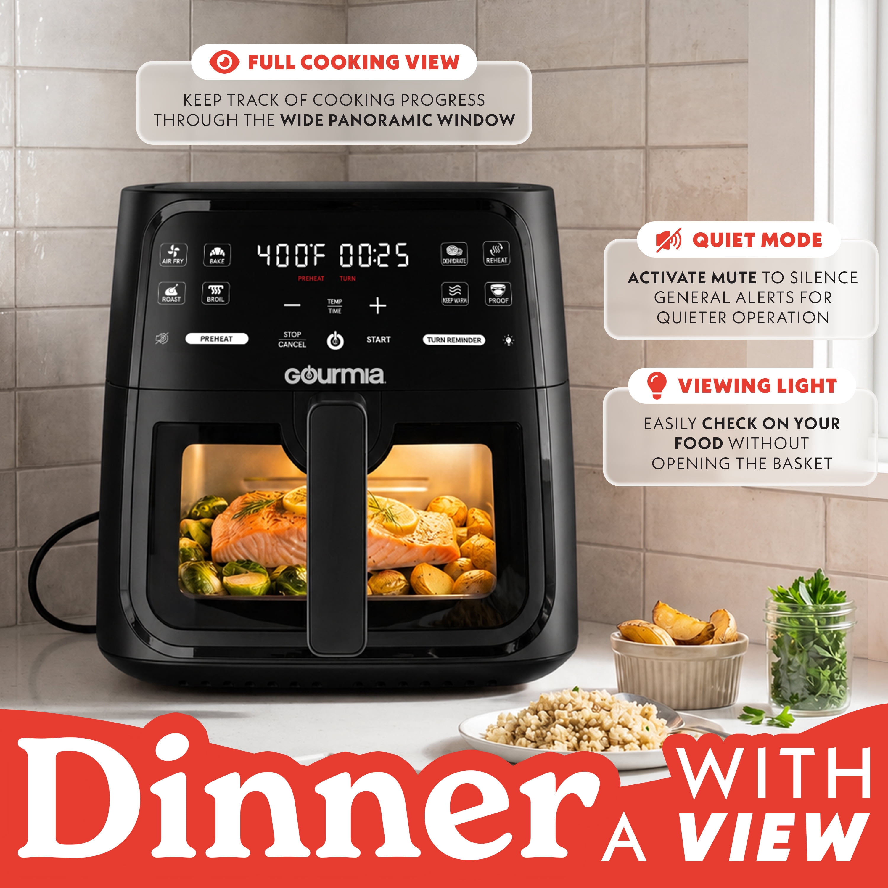 Gourmia, 8 Qt Air Fryer, GAF823, 8 Presets, Digital Display