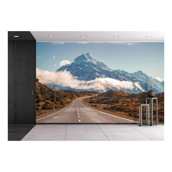 wall26 - Landscape with Road Stretching into Mountains - Removable Wall Mural | Self-Adhesive Large Wallpaper - 100x144 inches