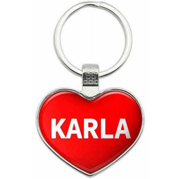 Karla - Names Female Metal Heart Keychain Key Chain Ring, Multiple Colors Available