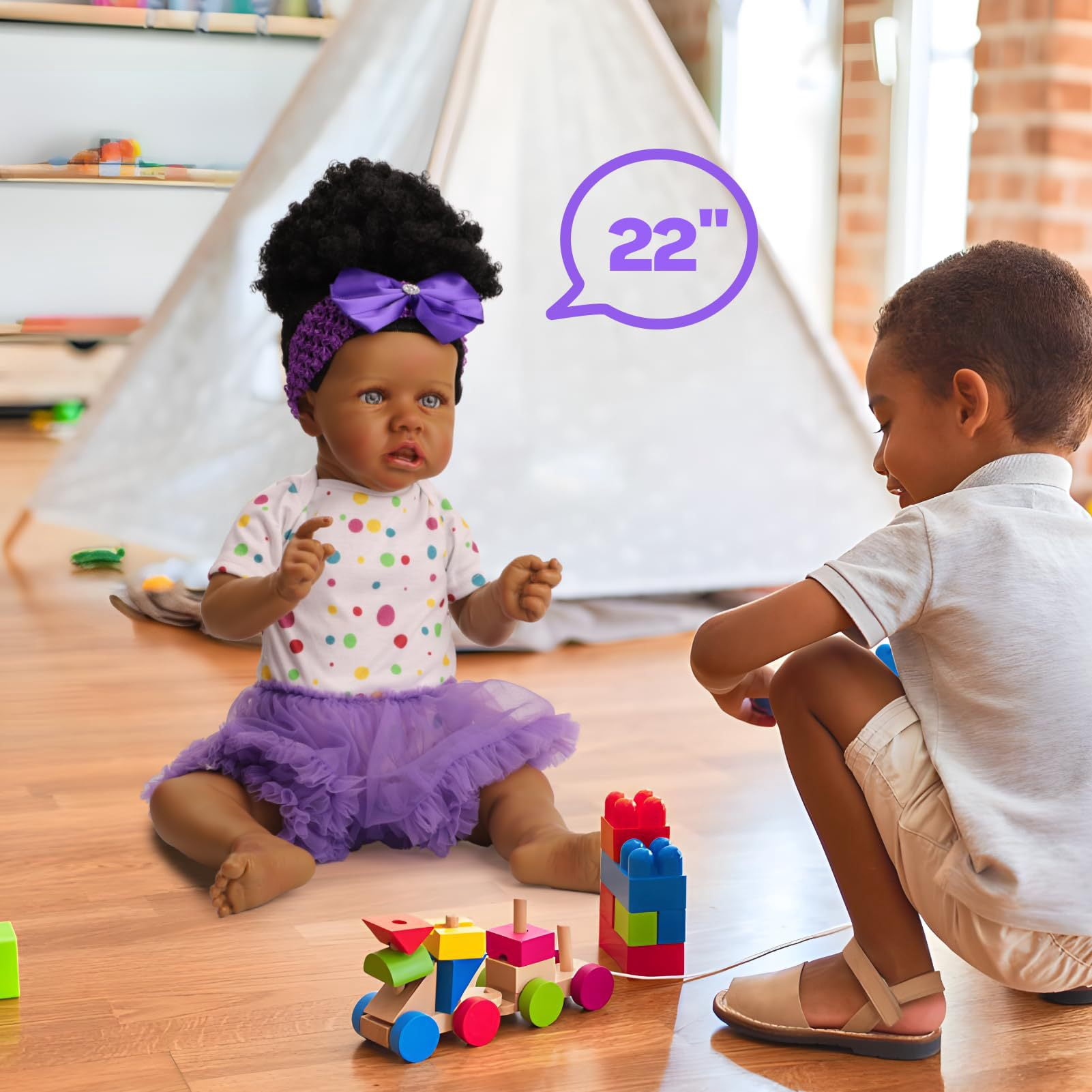 22 Inch African American Reborn Baby Doll, Realistic Black Newborn Baby Doll (No Accessories) for Kids Age 3+