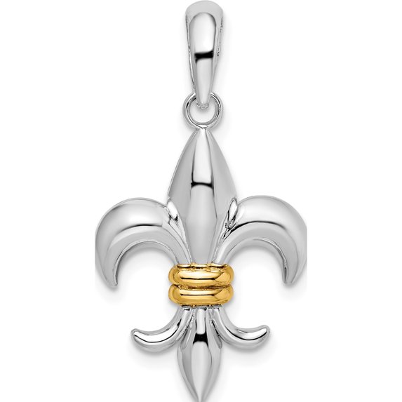 Silver/14K Two-Tone Sterling Silver Polished Fleur De Lis W/14K Accent Pendant - Jbsp