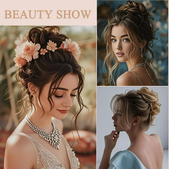 FGERFE-Claw Clip Messy Bun Hair Piece for Women Real Human Hair Ponytail Extension Wavy Curly Chignon Hair Bun Extension Tousled Updo Hairpieces with Clip Dark Brown Hair Bun for Daily Hairstyle