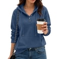 thumbnail image 2 of Evdexr Hoodies for Women Casual Button Collar Long Sleeve Hooded Sweatshirt Pullover 2026 Fall Winter Oversized Tops With Pocket Blue 2XL, 2 of 3
