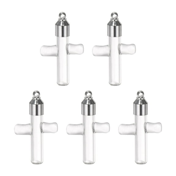 Name on Rice Glass Vial Pendant Cross, 5 Pieces