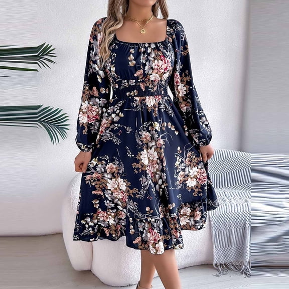 WJHWSX Womens Fall Dresses,Casual Dresses for Women,Fall Dresses for Women 2025,Long Sleeve,Soft,Breathable,Printed,S