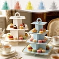 thumbnail image 1 of MTBLYS Soporte de 3 niveles para cupcakes y postres|ideal para fiestas de cumpleaños y bodas| Bandeja de plástico escalonada con borde dorado festoneado para servir cupcakes|pasteles o aperitivos, 1 of 7