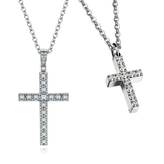 2 Necklace for Couple AAA CZ Cross Long Necklace for Women Necklace for Men