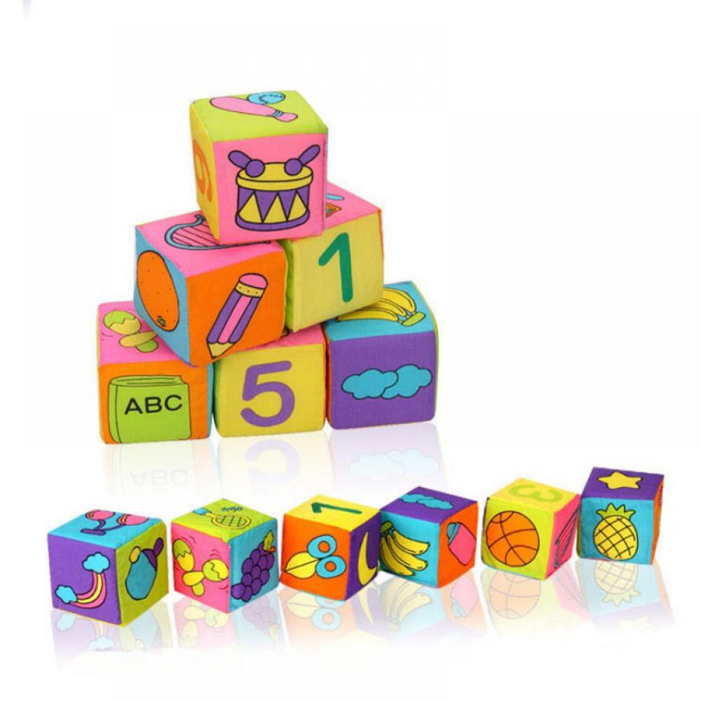 Grab & Stack Blocks Toys ABC Block Party Baby Blocks B Soft Fabric Building Blocks for Toddlers Educational Alphabet Blocks with 6 Textured Toy Blocks & 5 Shapes 
