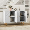 thumbnail image 4 of HLR 48'' Buffet Cabinet with 4 Doors and Shelves, Modern Credenza Storage Cabinet with Embossed Pattern Doors, Storage Cabinet Sideboard for Living Room, Kitchen, Dining Room, Hallway, White, 4 of 6