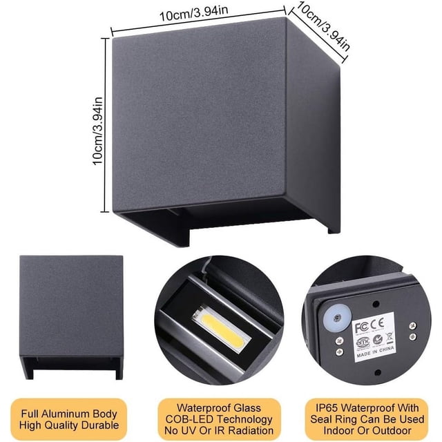 Luces LED cúbicas hacia arriba y hacia abajo, luces de pared para exteriores, cuerpo de aluminio, lámparas de pared para exteriores impermeables, luminaria para exteriores