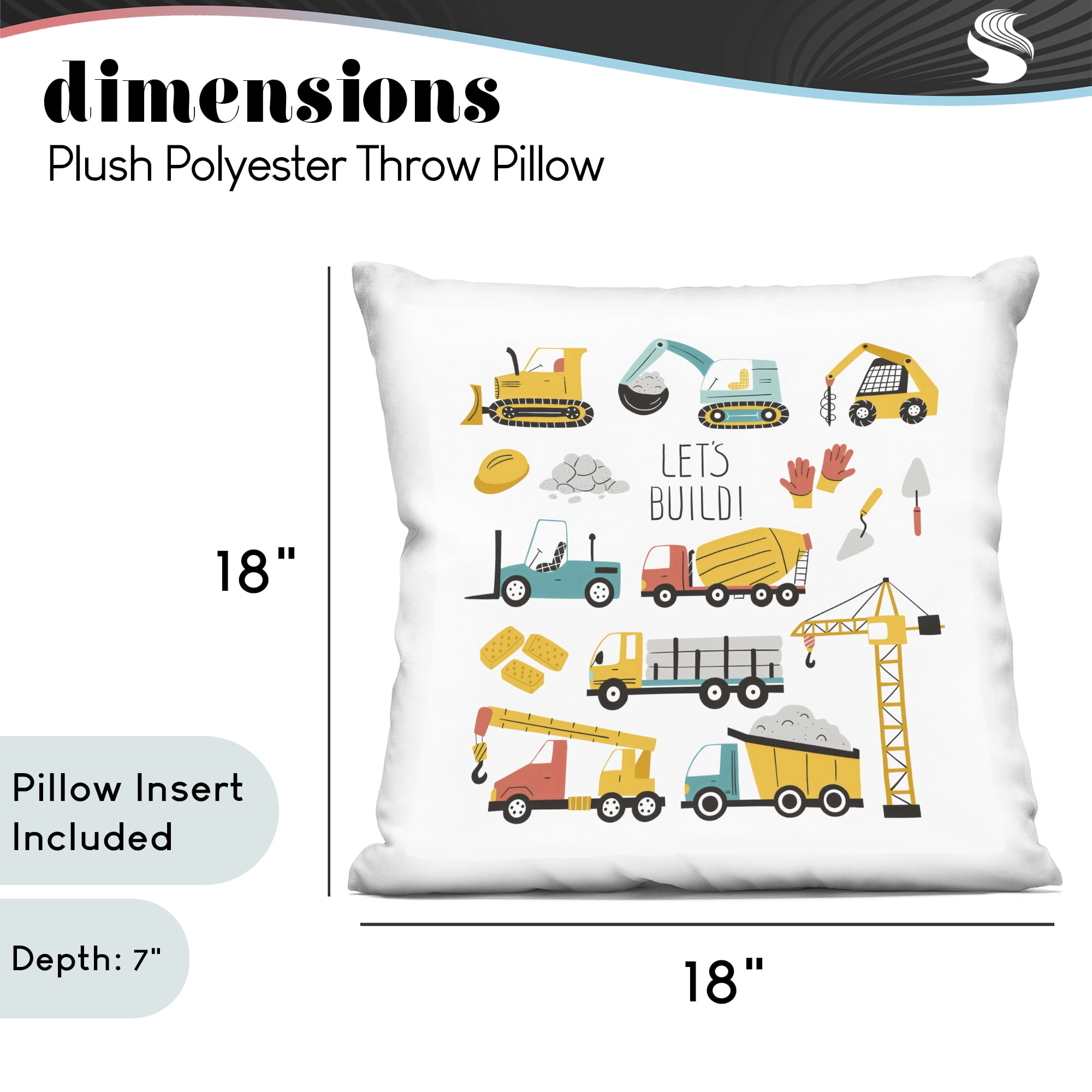 Stupell Industries Let's Build Various Construction Trucks Decorative Printed Throw Pillow, design by Creative Studio
