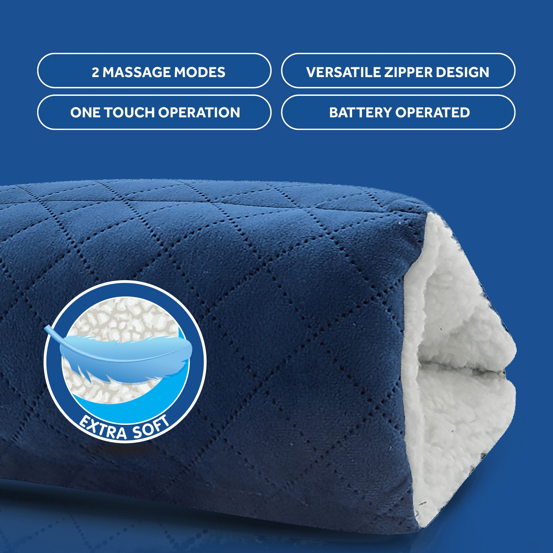 Sealy Vibrating Foldable Massage Pillow, Hands-Free Neck and Back Massager, Blue