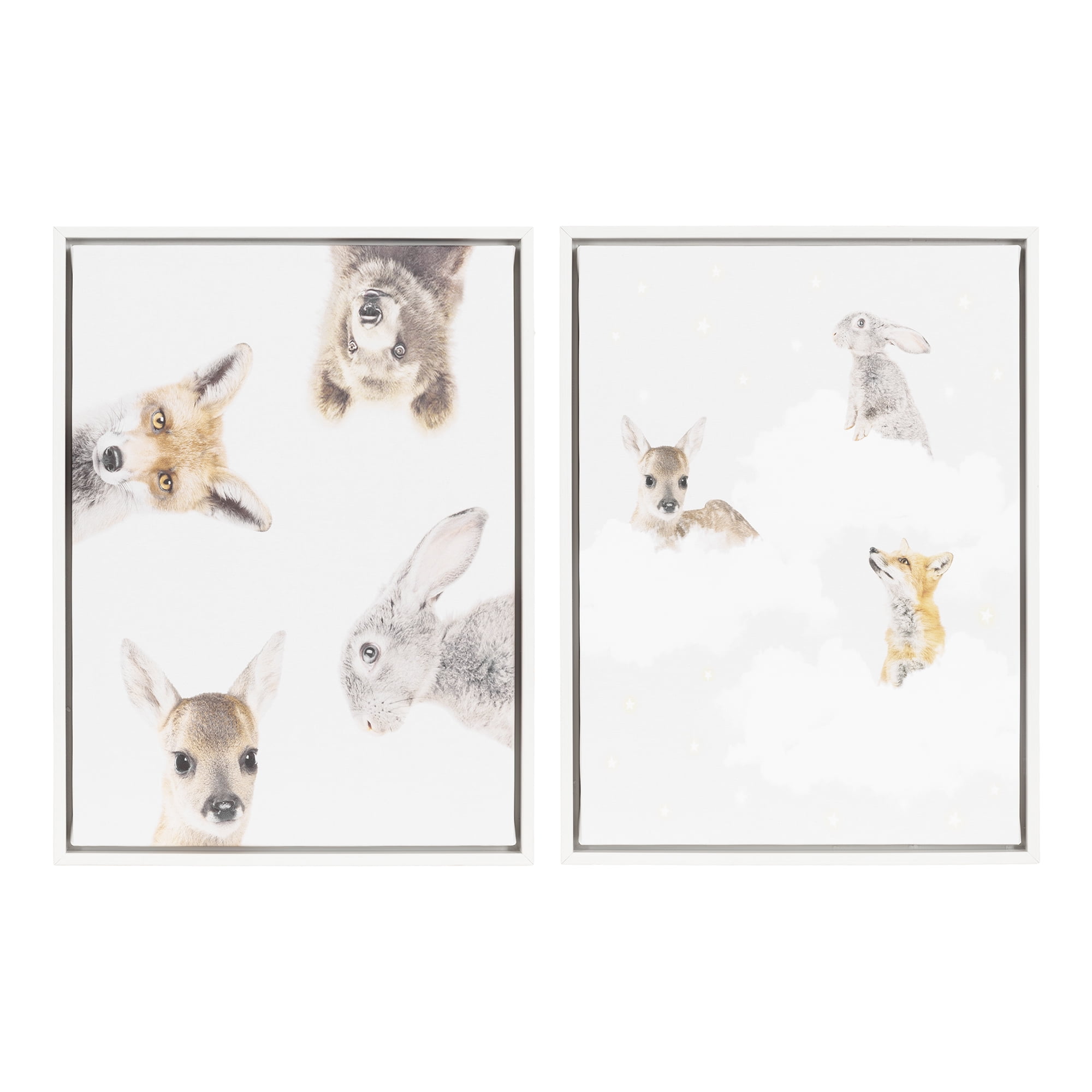 DesignOvation Peekaboo and Clouds 2 Pack 12"x16"Framed Canvas Art Print by July Art Prints, 16in H x 12in W x 1.38in D